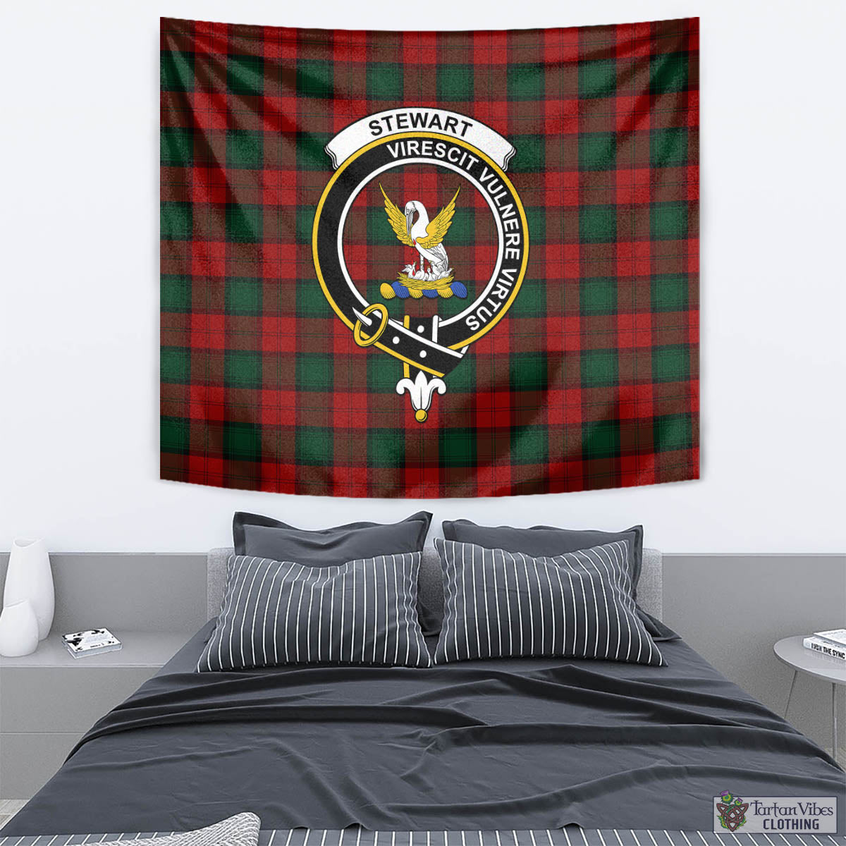 Tartan Vibes Clothing Stewart of Atholl Tartan Tapestry Wall Hanging and Home Decor for Room with Family Crest