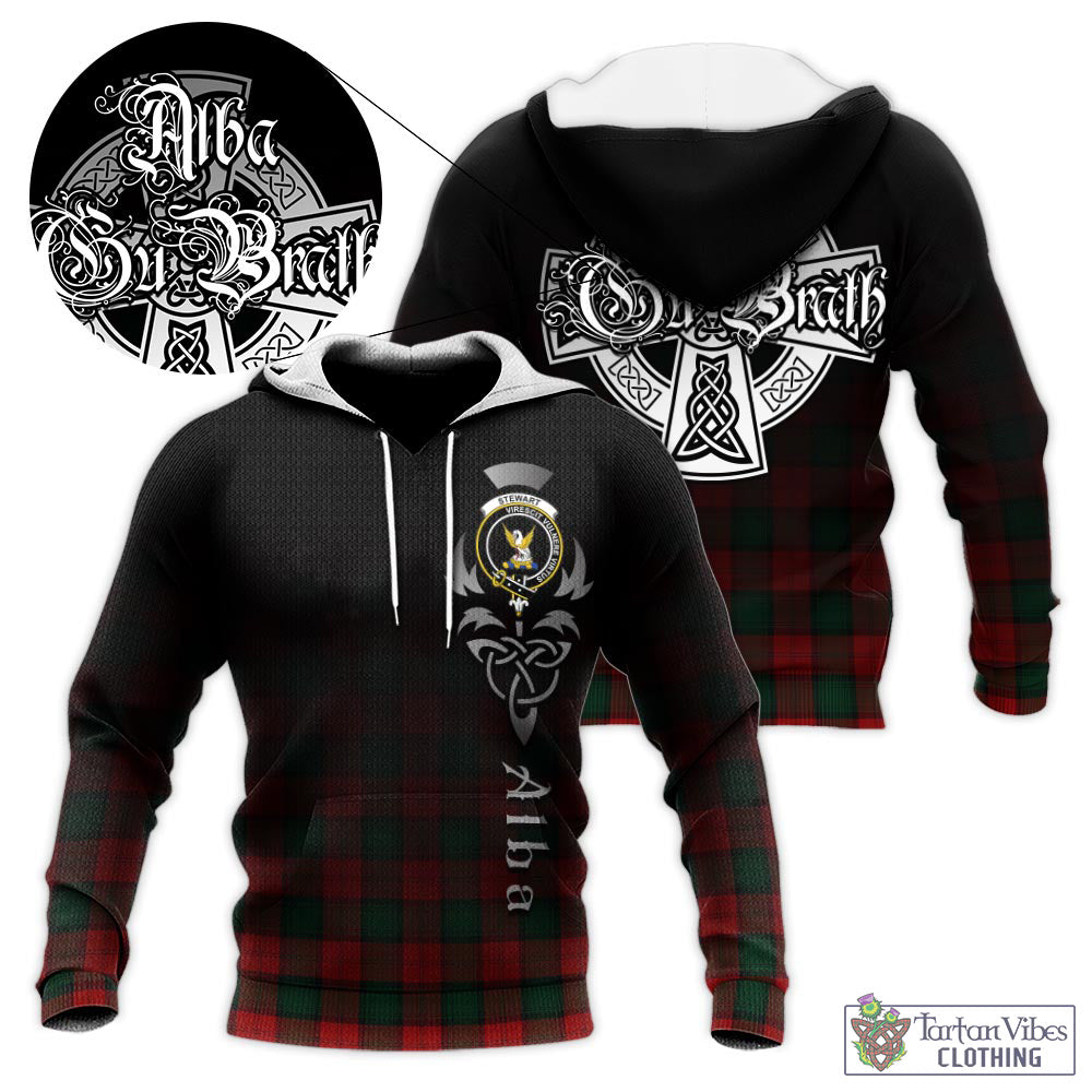 Tartan Vibes Clothing Stewart of Atholl Tartan Knitted Hoodie Featuring Alba Gu Brath Family Crest Celtic Inspired