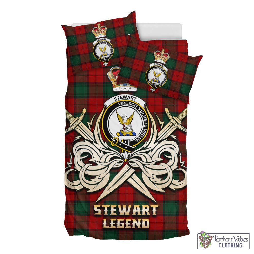 Tartan Vibes Clothing Stewart of Atholl Tartan Bedding Set with Clan Crest and the Golden Sword of Courageous Legacy