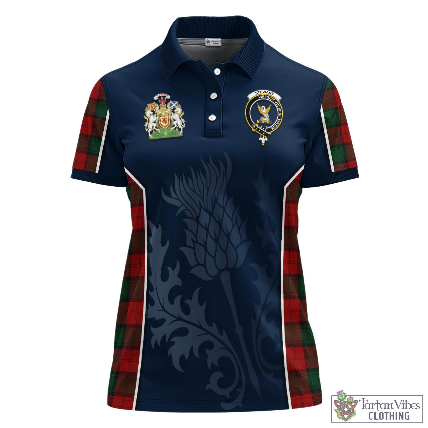 Tartan Vibes Clothing Stewart of Atholl Tartan Women's Polo Shirt with Family Crest and Scottish Thistle Vibes Sport Style