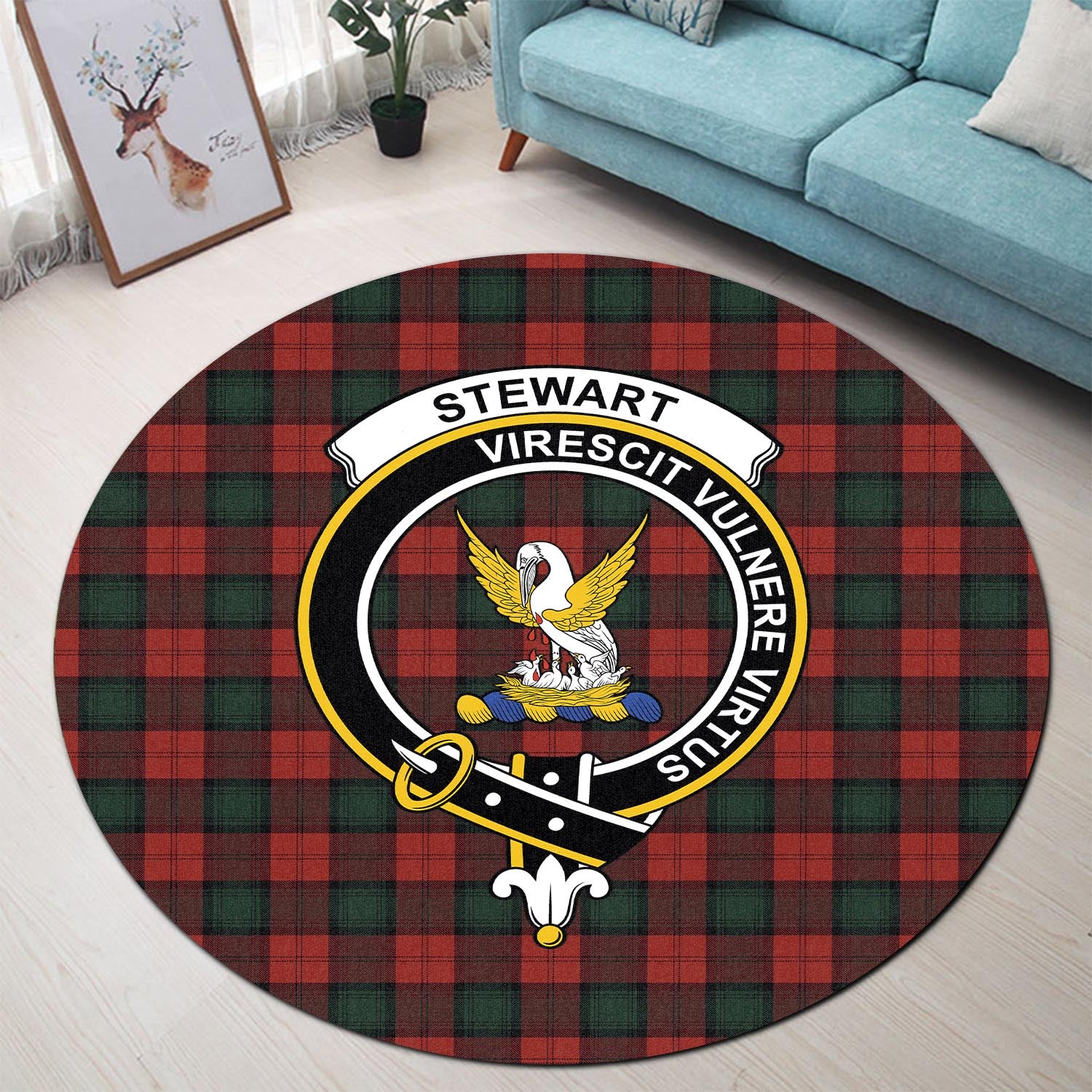 stewart-of-atholl-tartan-round-rug-with-family-crest