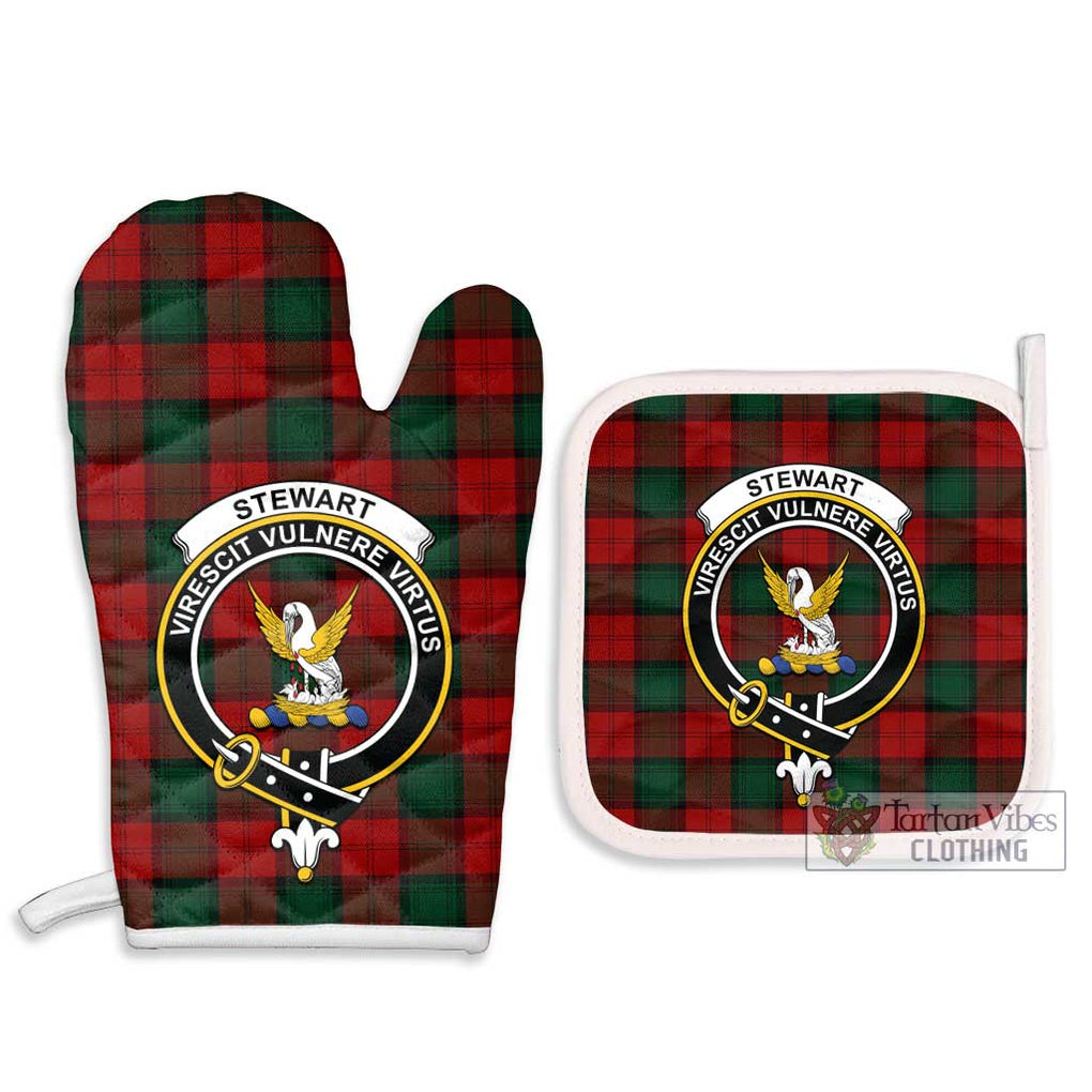 Stewart of Atholl Tartan Combo Oven Mitt & Pot-Holder with Family Crest Combo 1 Oven Mitt & 2 Pot-Holder White - Tartan Vibes Clothing