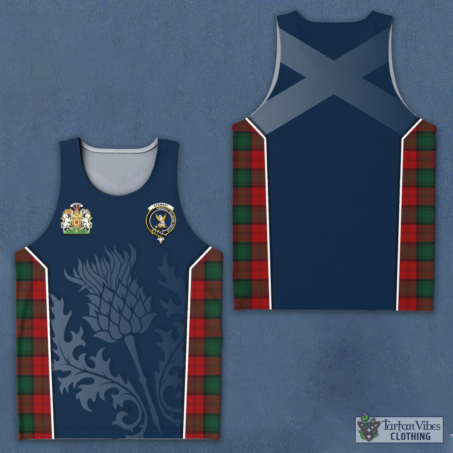 Tartan Vibes Clothing Stewart of Atholl Tartan Men's Tanks Top with Family Crest and Scottish Thistle Vibes Sport Style