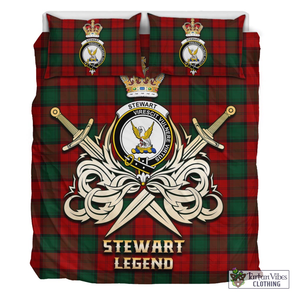 Tartan Vibes Clothing Stewart of Atholl Tartan Bedding Set with Clan Crest and the Golden Sword of Courageous Legacy