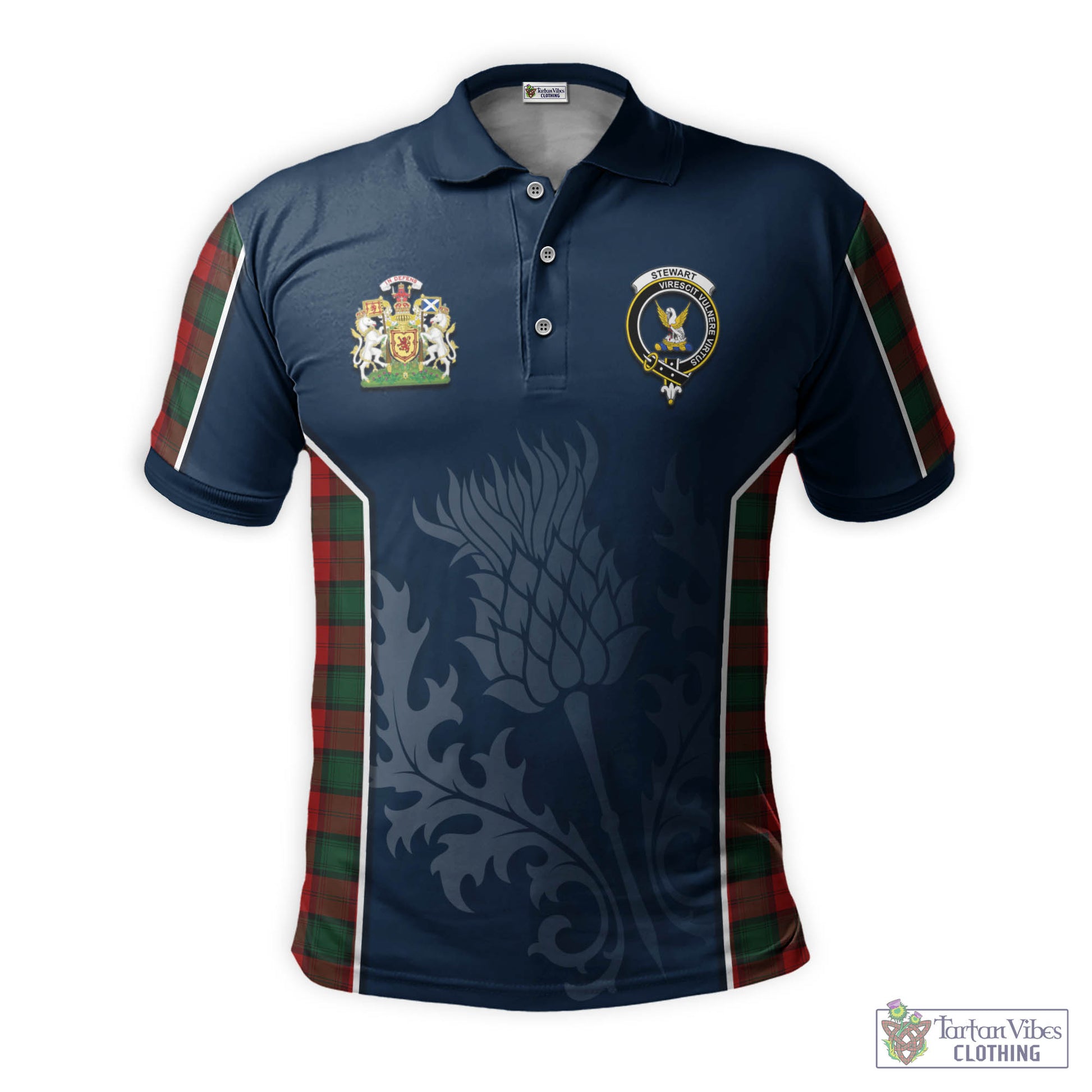 Tartan Vibes Clothing Stewart of Atholl Tartan Men's Polo Shirt with Family Crest and Scottish Thistle Vibes Sport Style