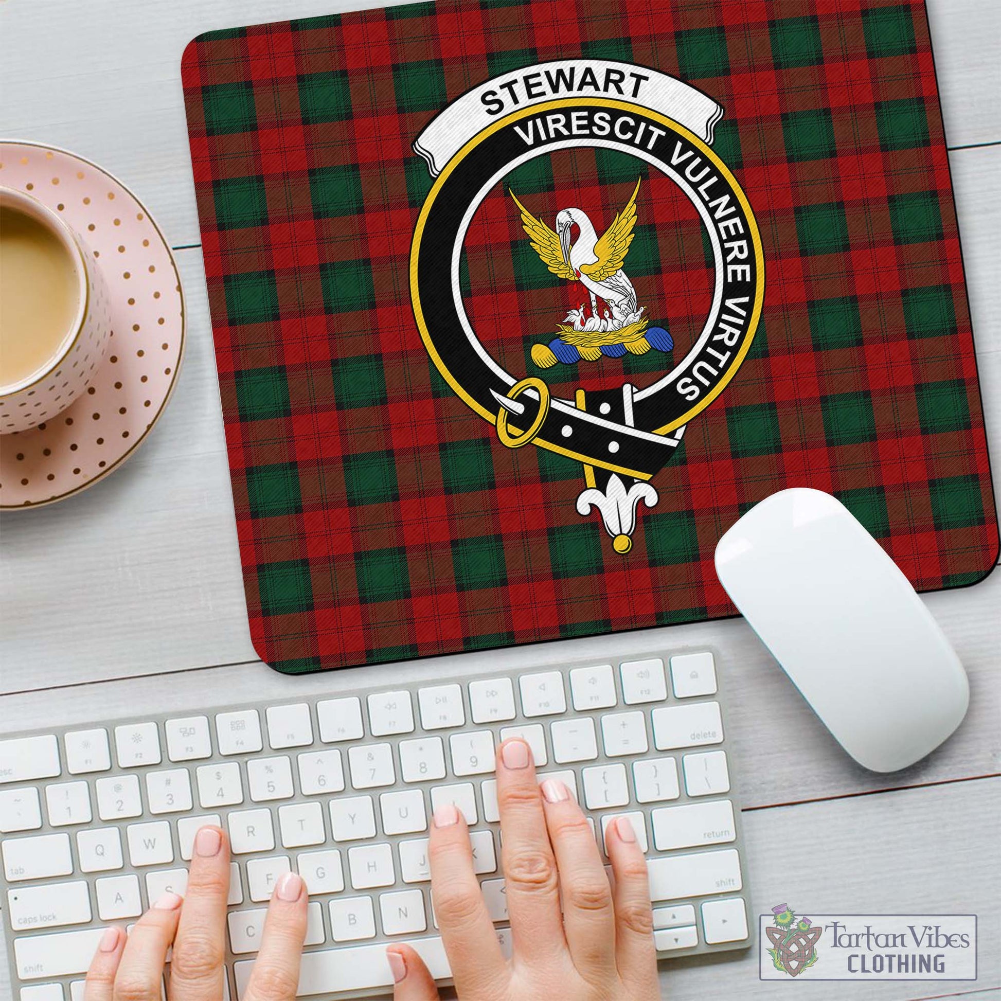 Tartan Vibes Clothing Stewart of Atholl Tartan Mouse Pad with Family Crest