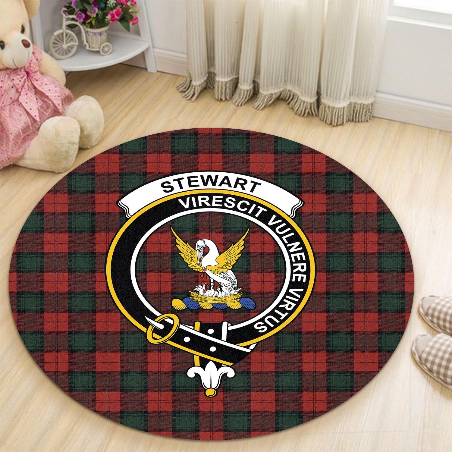 stewart-of-atholl-tartan-round-rug-with-family-crest