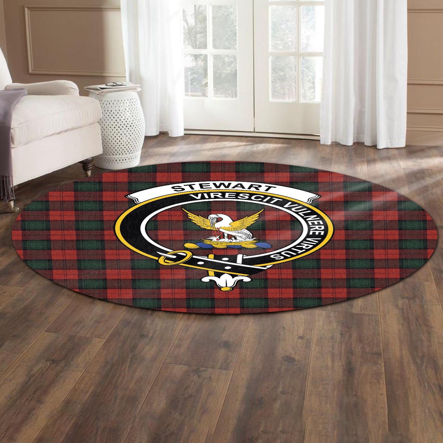 stewart-of-atholl-tartan-round-rug-with-family-crest