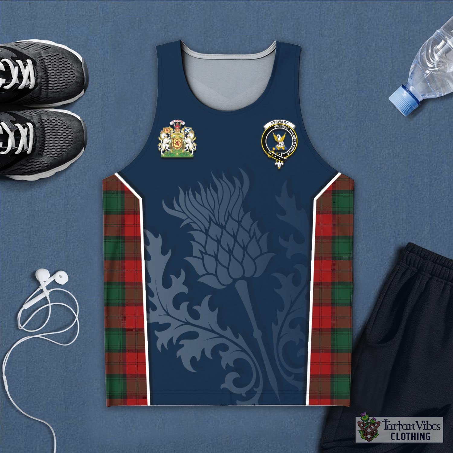 Tartan Vibes Clothing Stewart of Atholl Tartan Men's Tanks Top with Family Crest and Scottish Thistle Vibes Sport Style