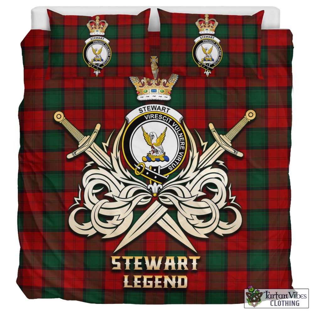 Tartan Vibes Clothing Stewart of Atholl Tartan Bedding Set with Clan Crest and the Golden Sword of Courageous Legacy