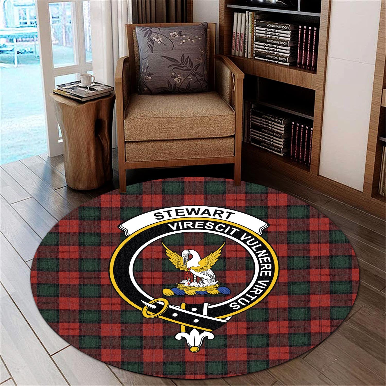 stewart-of-atholl-tartan-round-rug-with-family-crest