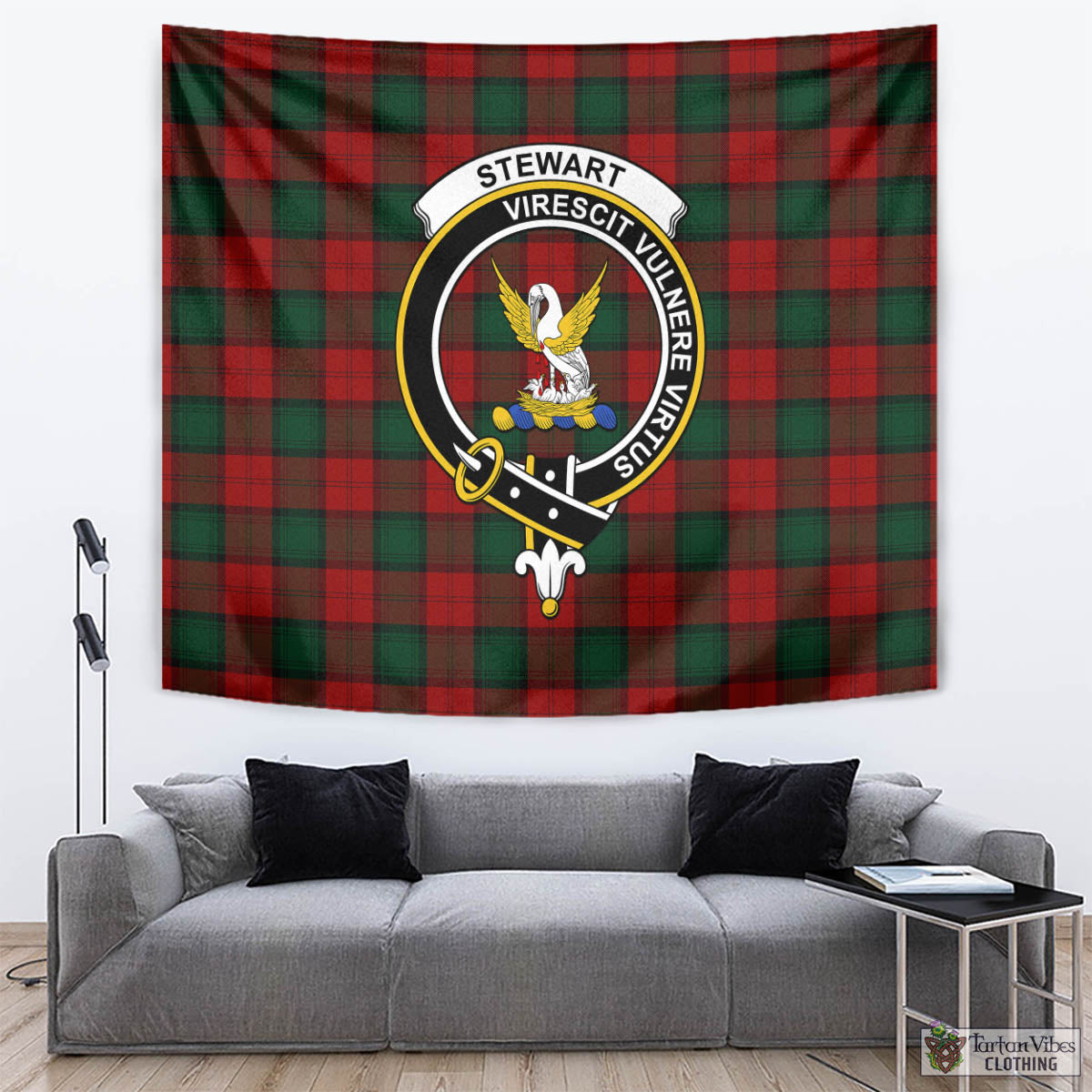 Tartan Vibes Clothing Stewart of Atholl Tartan Tapestry Wall Hanging and Home Decor for Room with Family Crest