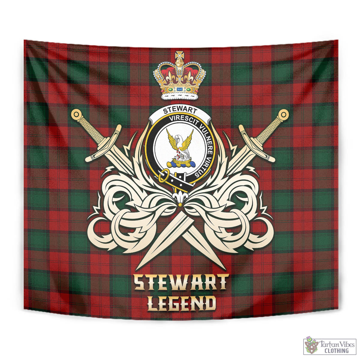 Tartan Vibes Clothing Stewart of Atholl Tartan Tapestry with Clan Crest and the Golden Sword of Courageous Legacy