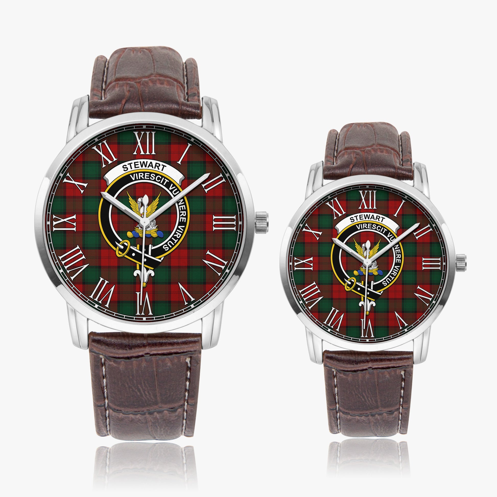 Stewart of Atholl Tartan Family Crest Leather Strap Quartz Watch - Tartanvibesclothing