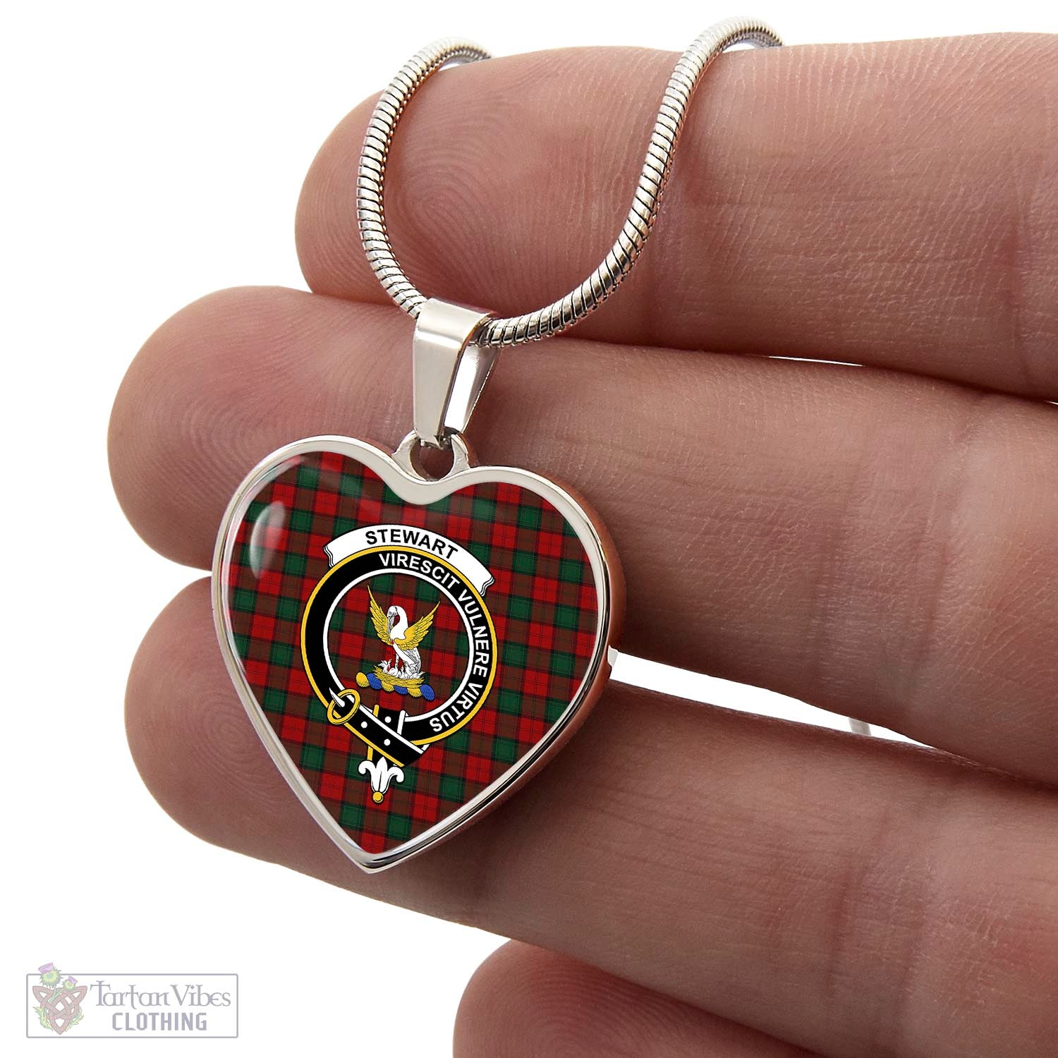 Tartan Vibes Clothing Stewart of Atholl Tartan Heart Necklace with Family Crest