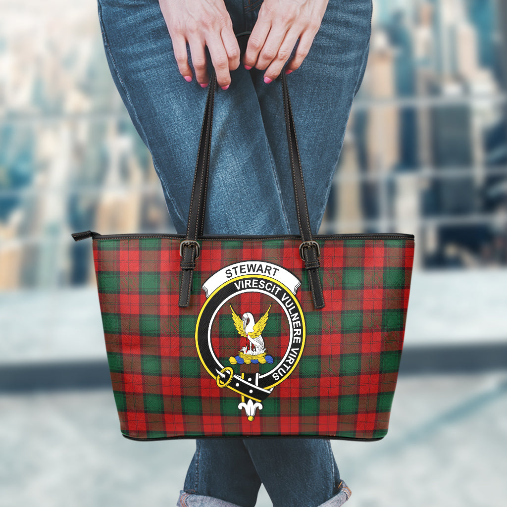 Stewart of Atholl Tartan Leather Tote Bag with Family Crest - Tartan Vibes Clothing