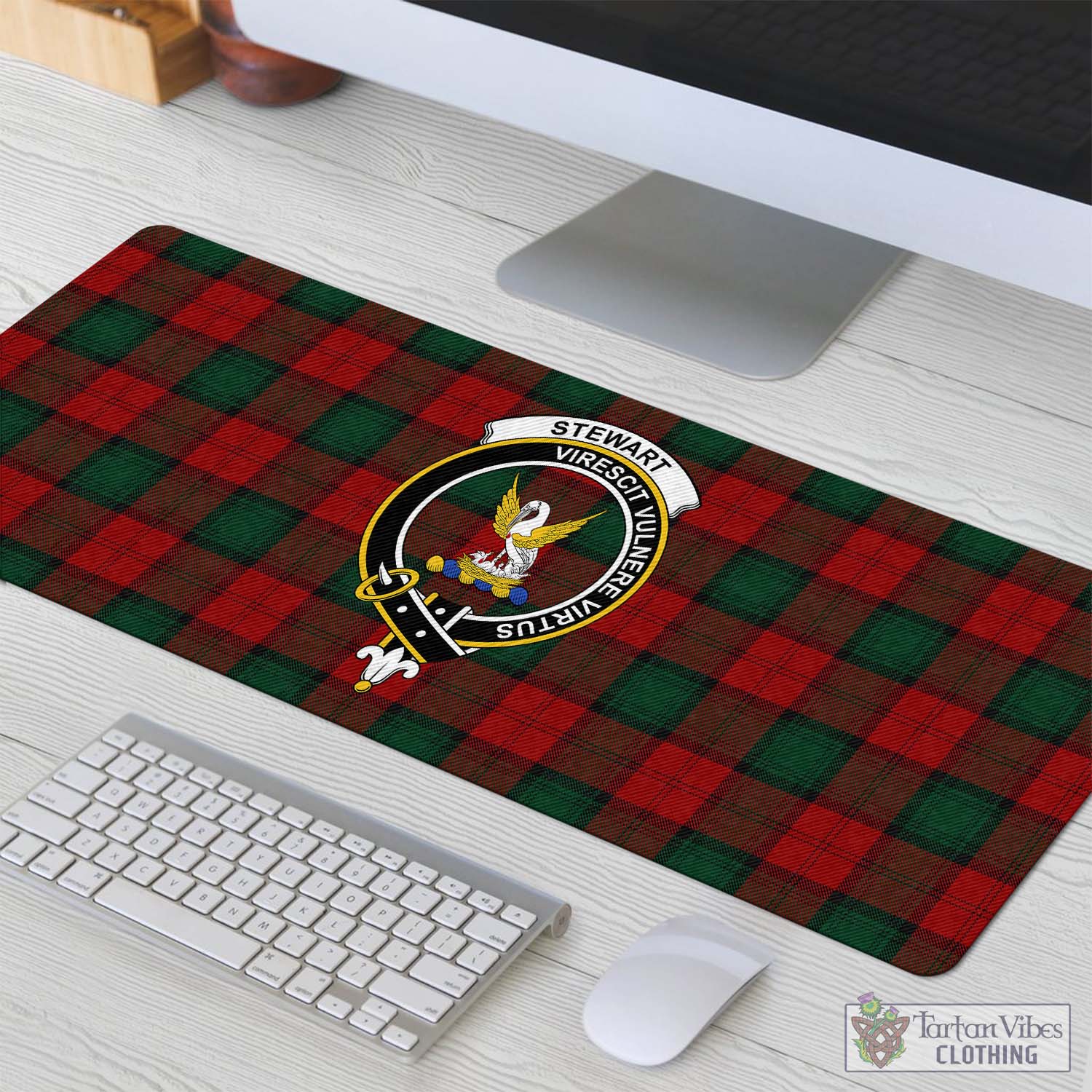 Tartan Vibes Clothing Stewart of Atholl Tartan Mouse Pad with Family Crest