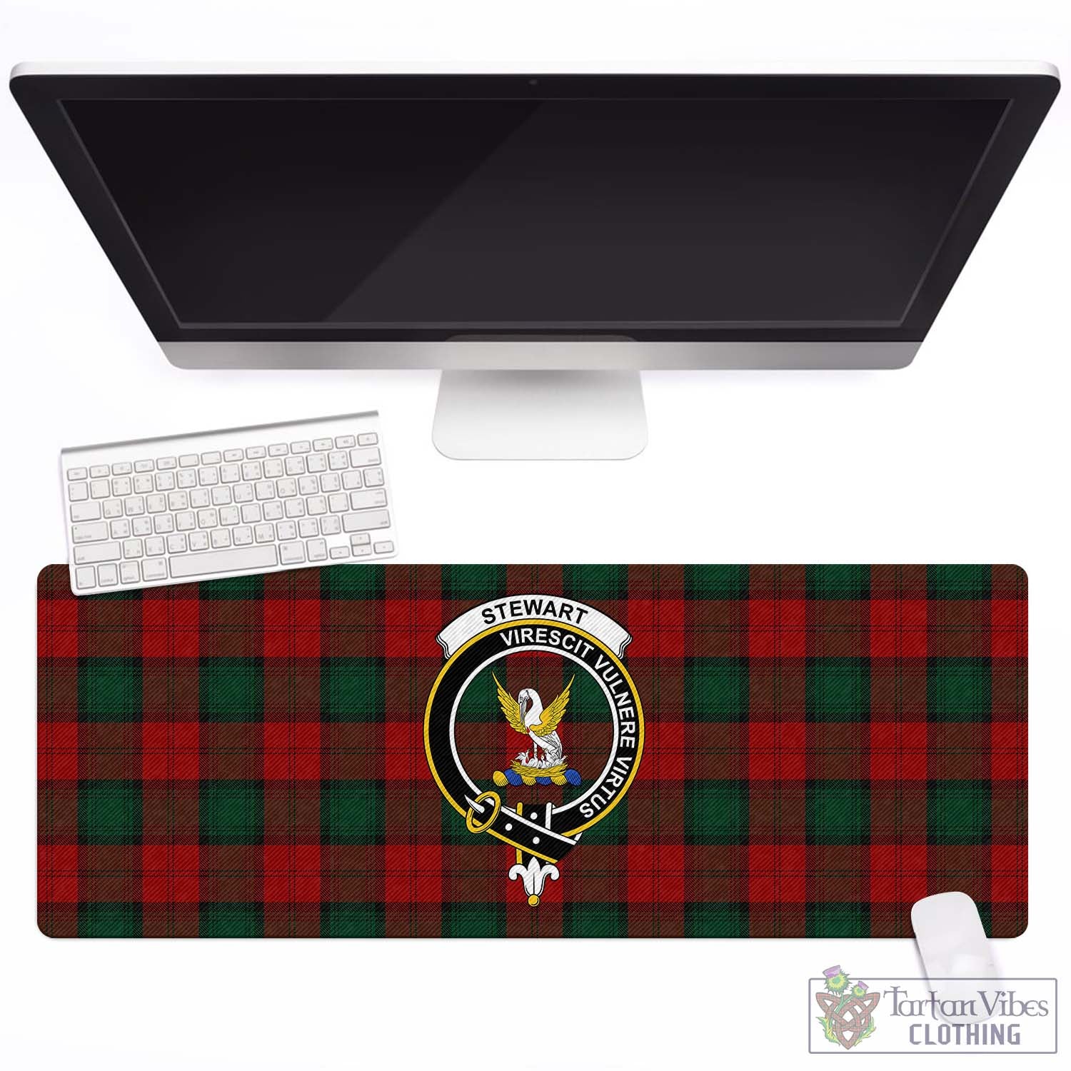 Tartan Vibes Clothing Stewart of Atholl Tartan Mouse Pad with Family Crest