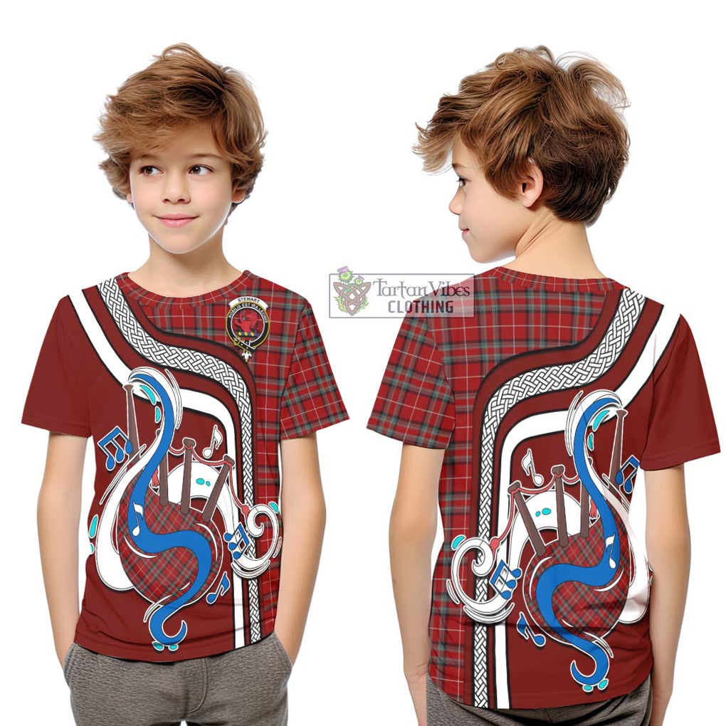 Tartan Vibes Clothing Stewart of Bute Tartan Kid T-Shirt with Epic Bagpipe Style