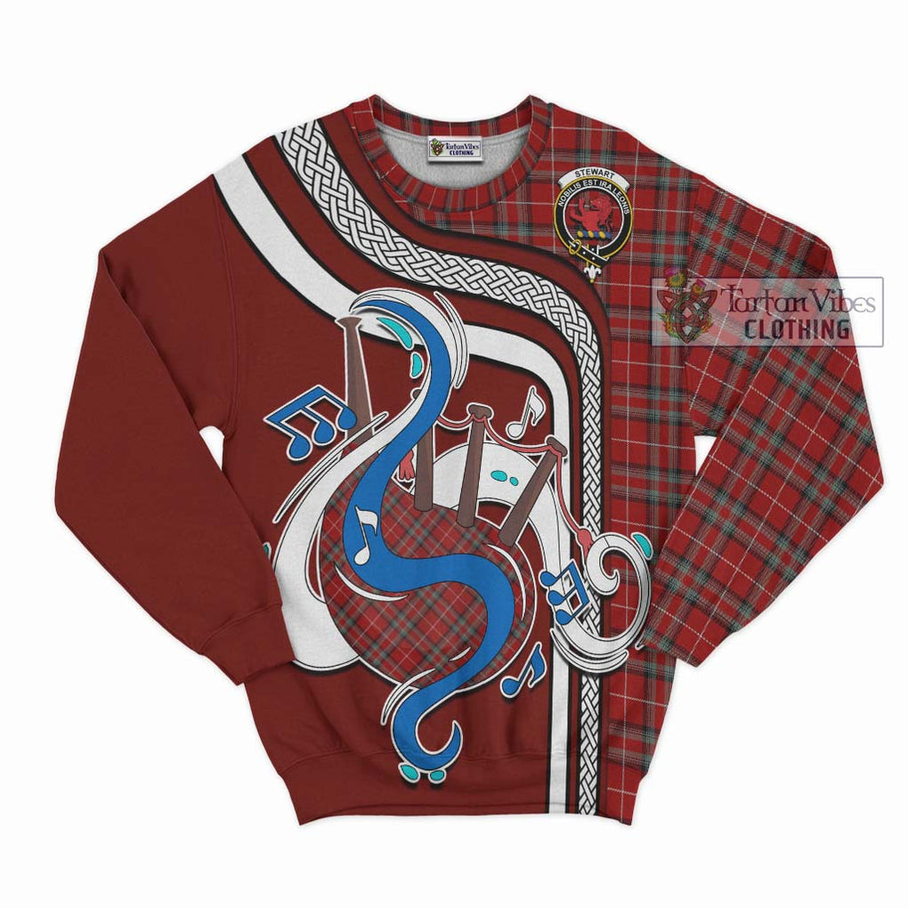 Tartan Vibes Clothing Stewart of Bute Tartan Sweatshirt with Epic Bagpipe Style