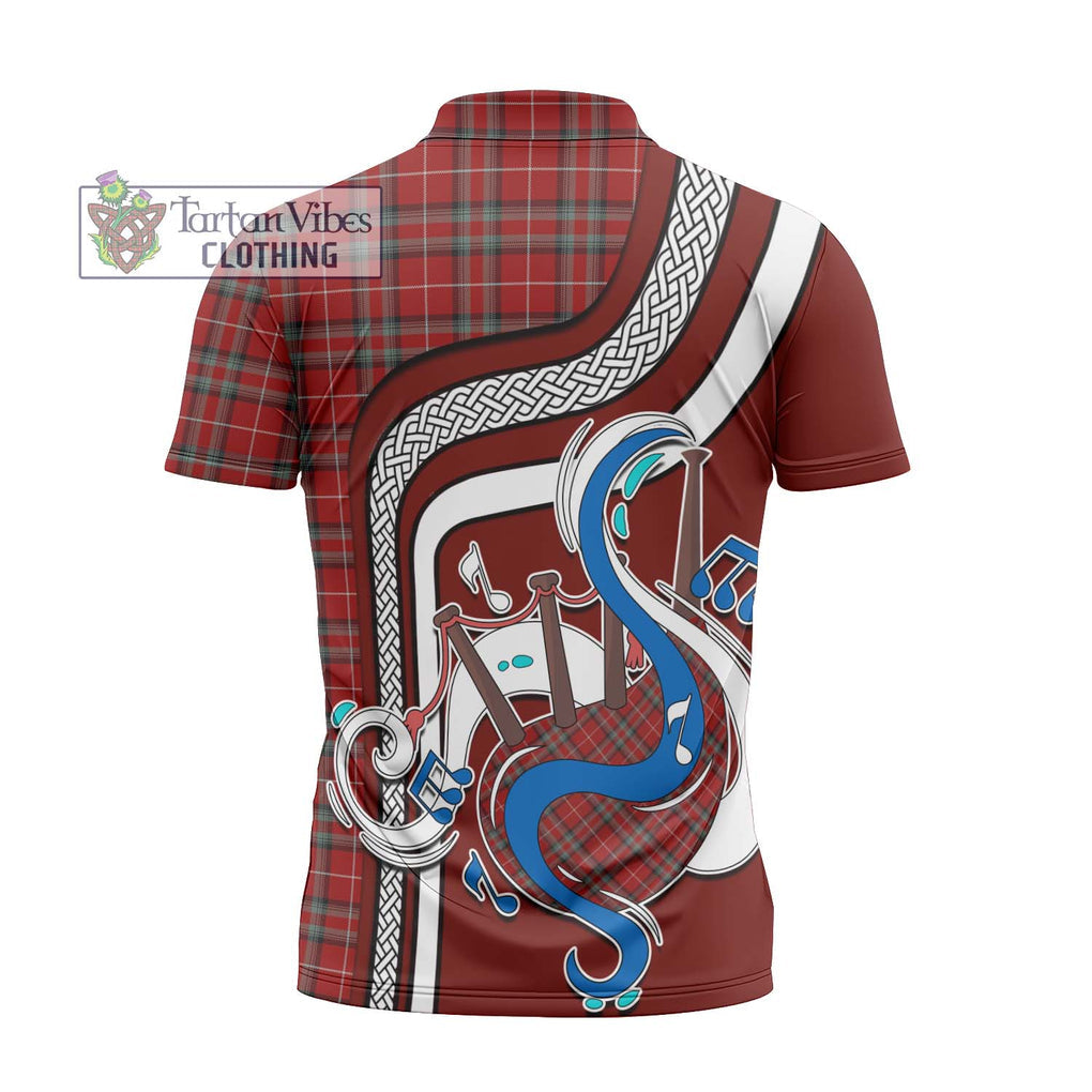 Stewart of Bute Tartan Zipper Polo Shirt with Epic Bagpipe Style - Tartanvibesclothing Shop