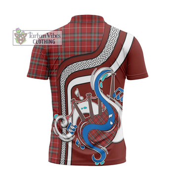 Stewart of Bute Tartan Zipper Polo Shirt with Epic Bagpipe Style