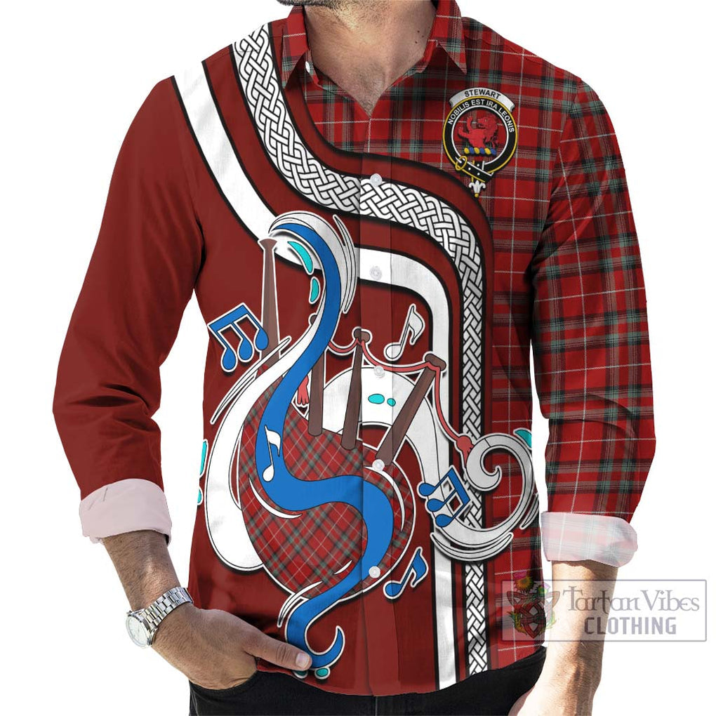 Stewart of Bute Tartan Long Sleeve Button Shirt with Epic Bagpipe Style - Tartanvibesclothing Shop