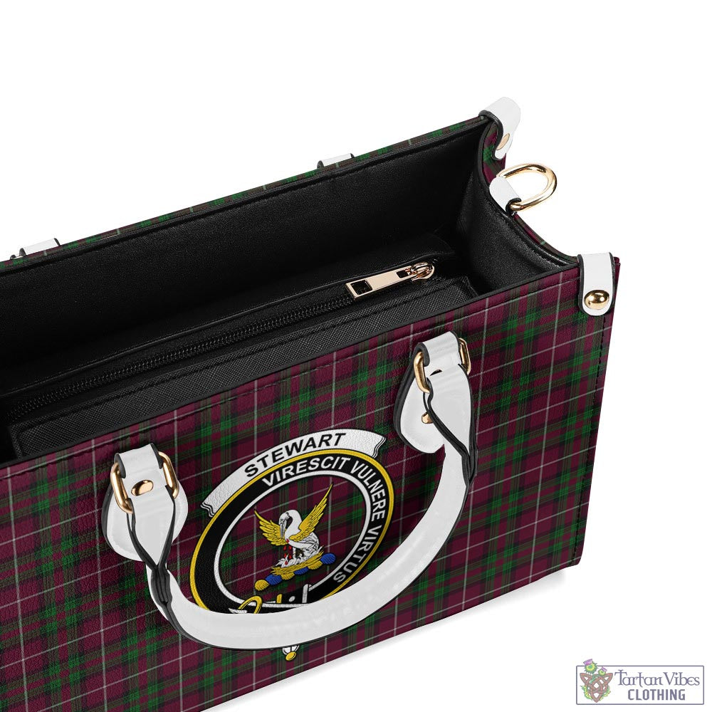 Tartan Vibes Clothing Stewart of Bute Hunting Tartan Luxury Leather Handbags with Family Crest