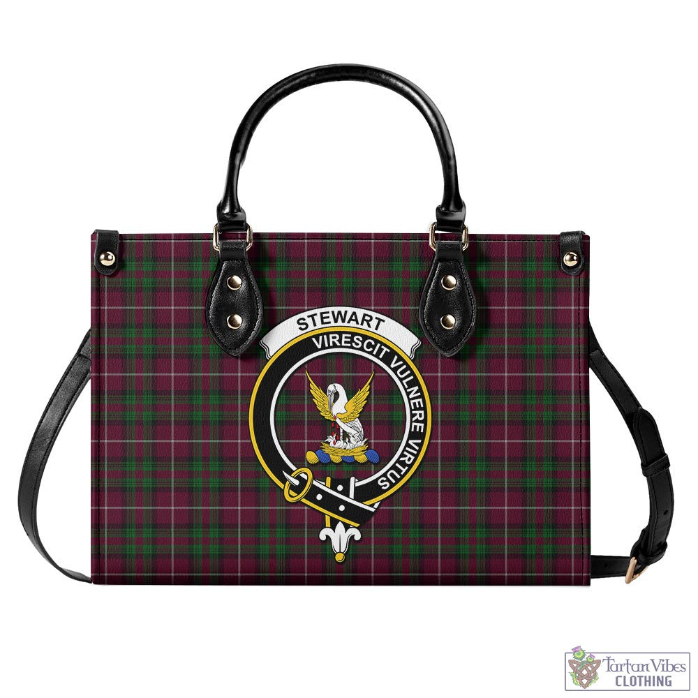 Tartan Vibes Clothing Stewart of Bute Hunting Tartan Luxury Leather Handbags with Family Crest