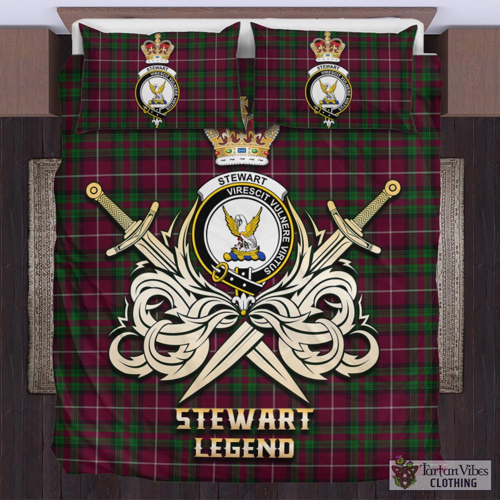 Tartan Vibes Clothing Stewart of Bute Hunting Tartan Bedding Set with Clan Crest and the Golden Sword of Courageous Legacy