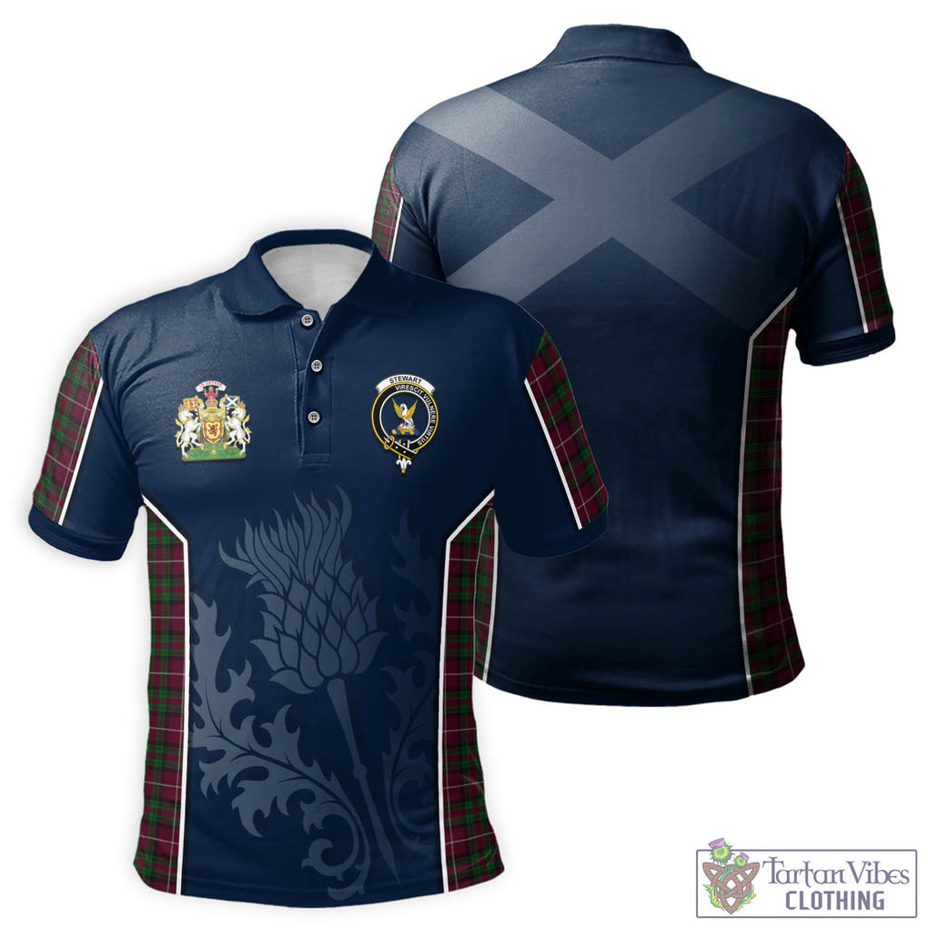 Tartan Vibes Clothing Stewart of Bute Hunting Tartan Men's Polo Shirt with Family Crest and Scottish Thistle Vibes Sport Style