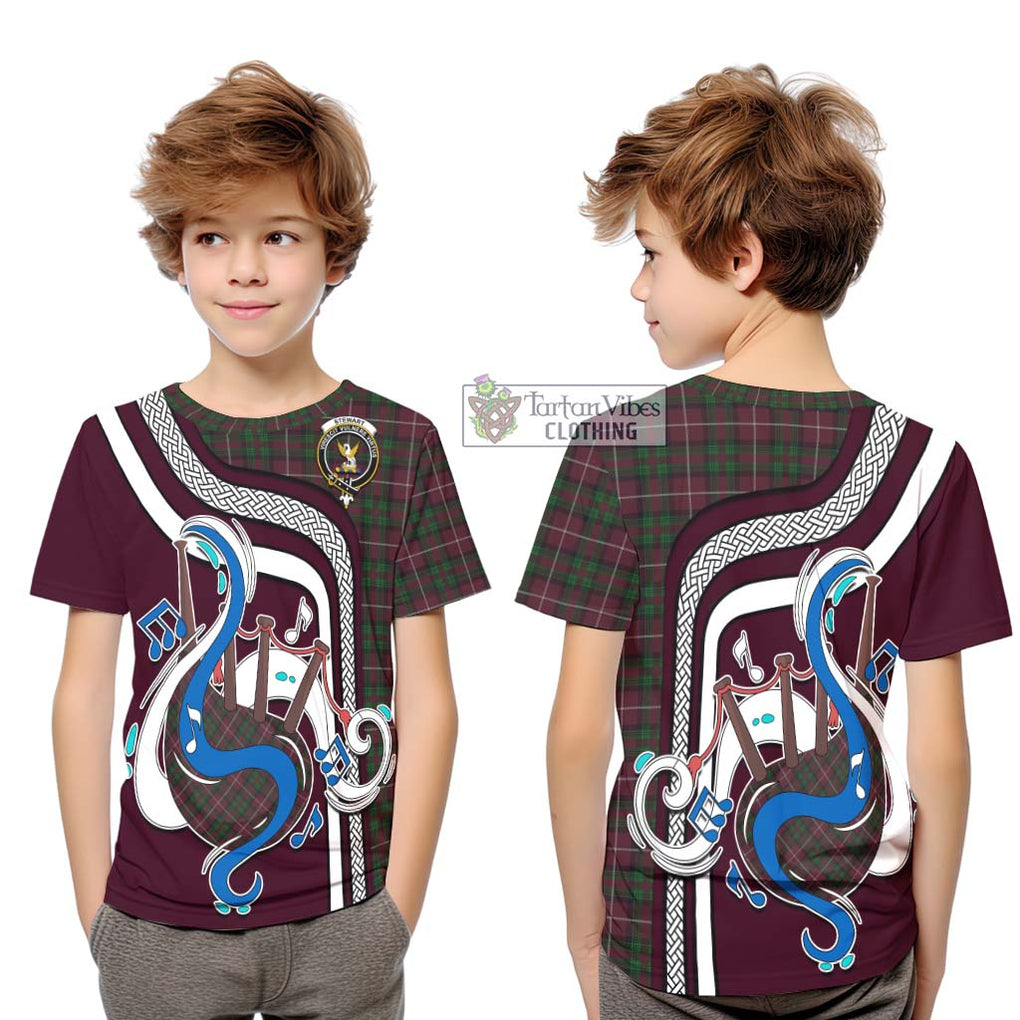 Tartan Vibes Clothing Stewart of Bute Hunting Tartan Kid T-Shirt with Epic Bagpipe Style