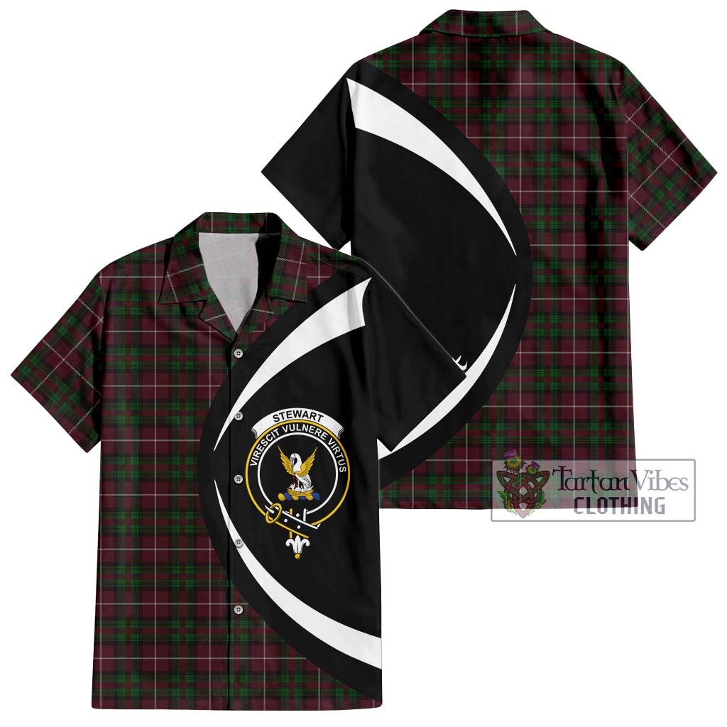 Stewart of Bute Hunting Tartan Short Sleeve Button Up with Family Crest Circle Style Kid - Tartan Vibes Clothing