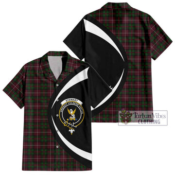 Stewart of Bute Hunting Tartan Short Sleeve Button Up with Family Crest Circle Style