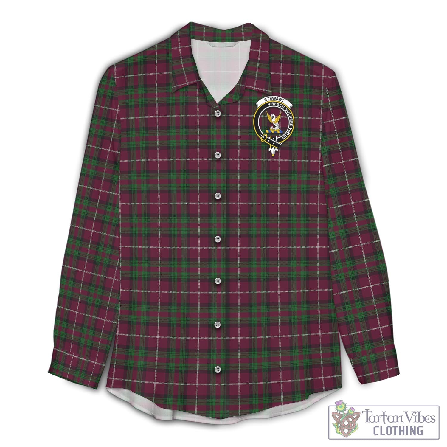 Tartan Vibes Clothing Stewart of Bute Hunting Tartan Womens Casual Shirt with Family Crest