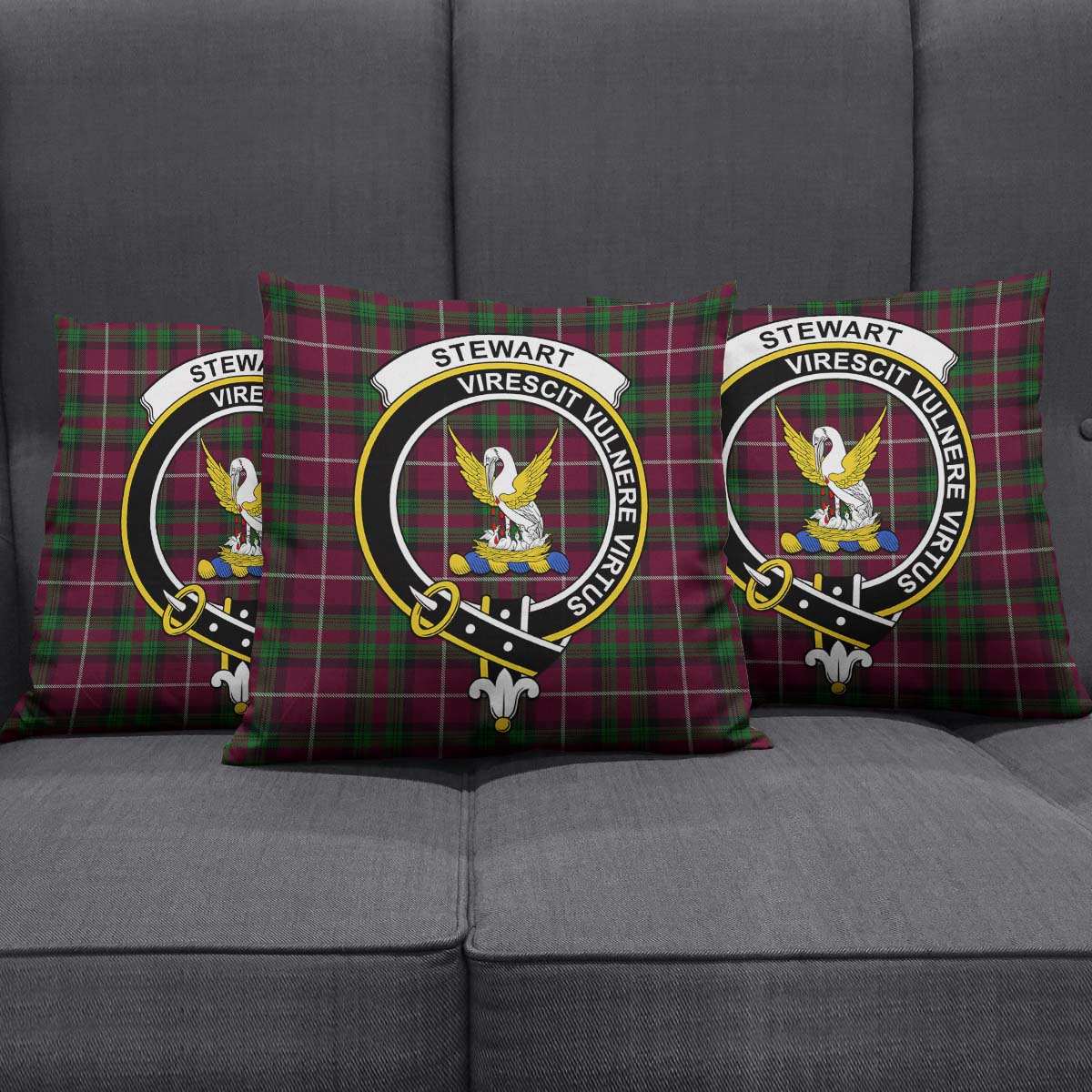 Stewart of Bute Hunting Tartan Pillow Cover with Family Crest Square Pillow Cover - Tartanvibesclothing