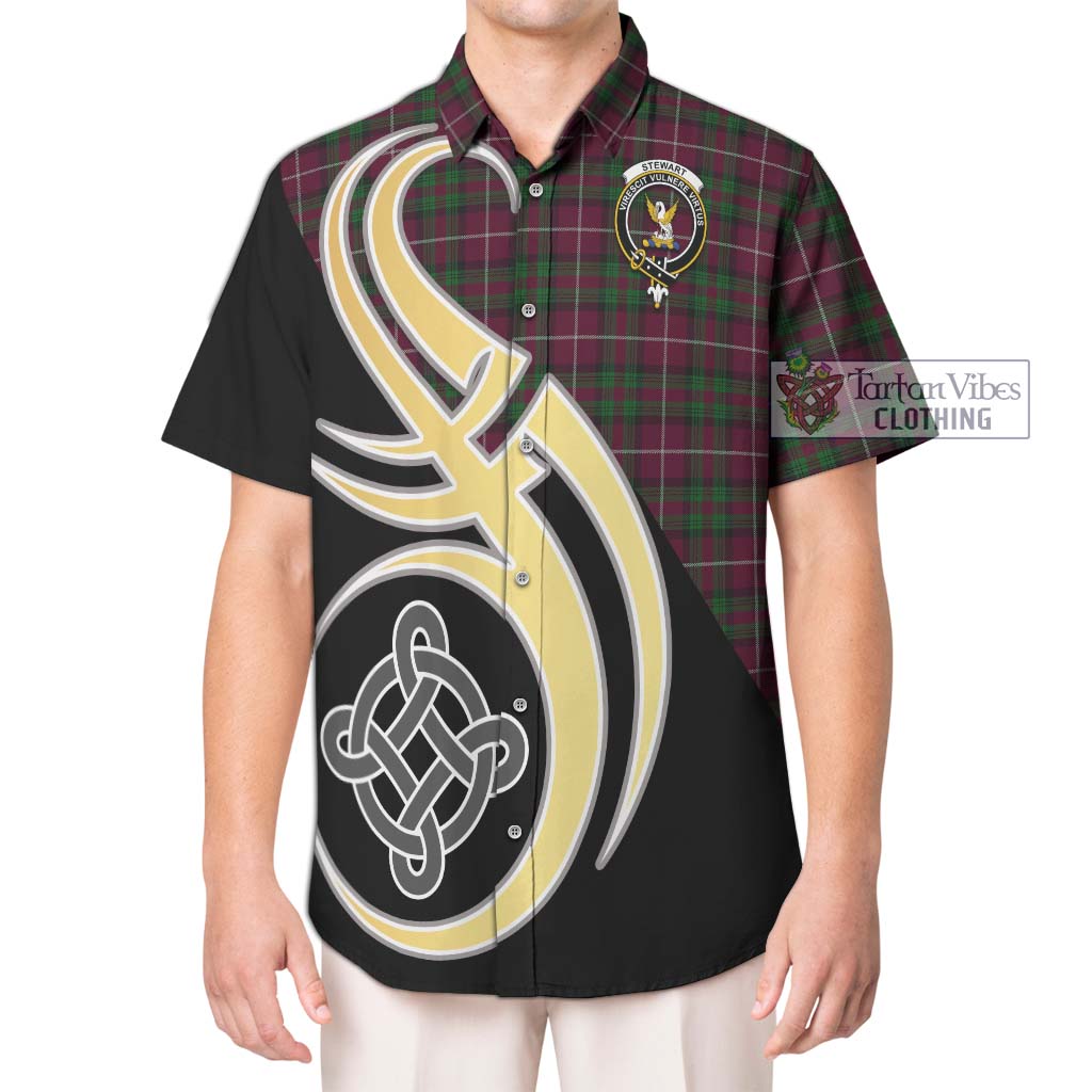 Stewart of Bute Hunting Tartan Short Sleeve Button Shirt with Family Crest and Celtic Symbol Style Kid - Tartan Vibes Clothing