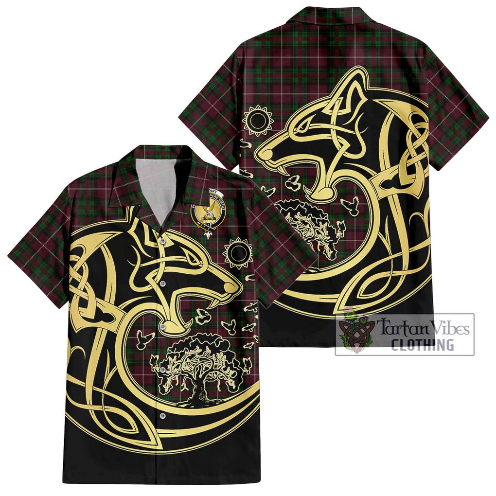 Stewart of Bute Hunting Tartan Short Sleeve Button Shirt with Family Crest Celtic Wolf Style Kid - Tartan Vibes Clothing