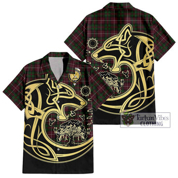 Stewart of Bute Hunting Tartan Short Sleeve Button Shirt with Family Crest Celtic Wolf Style