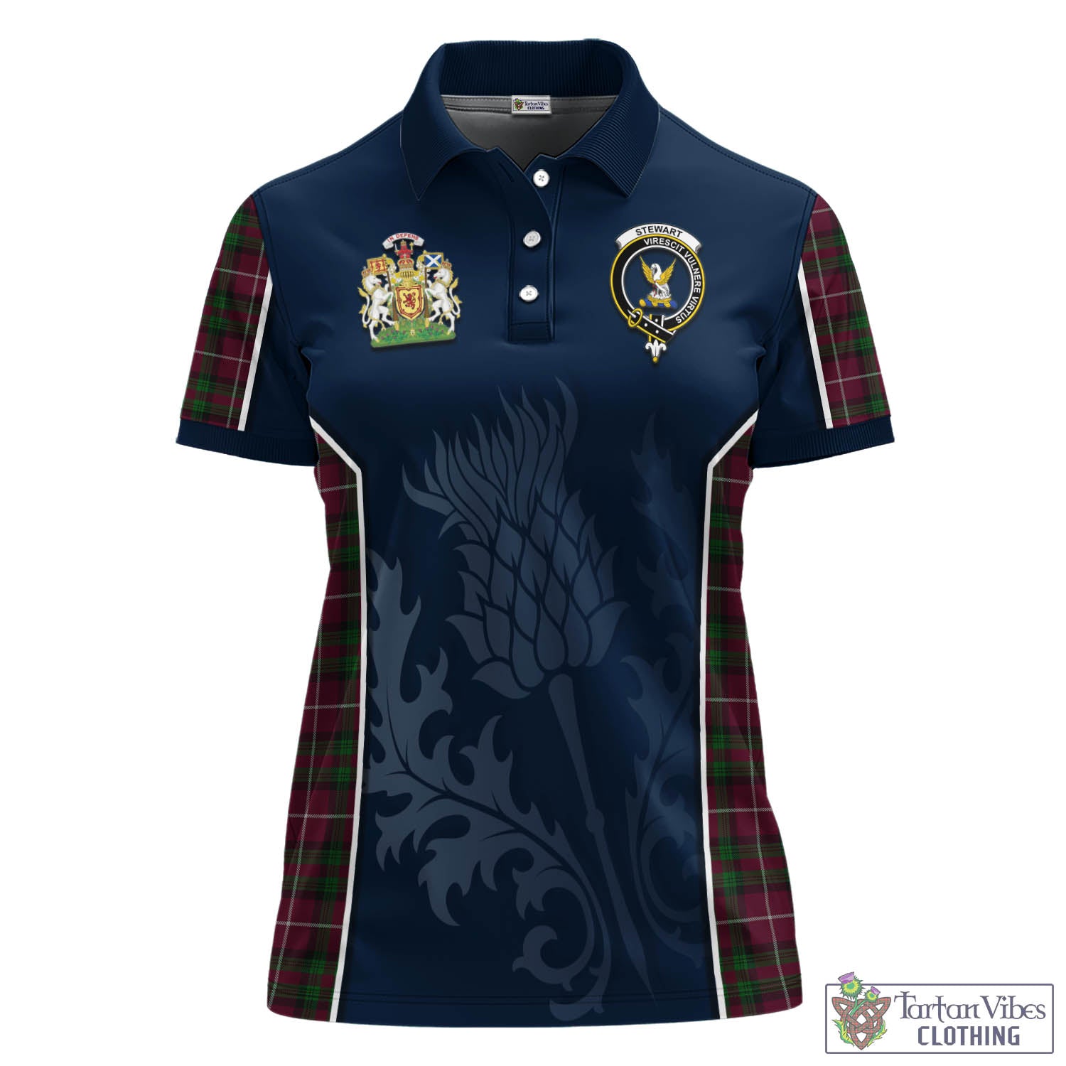 Tartan Vibes Clothing Stewart of Bute Hunting Tartan Women's Polo Shirt with Family Crest and Scottish Thistle Vibes Sport Style