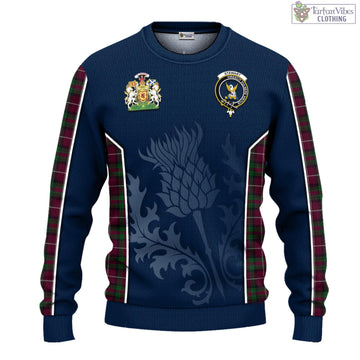 Stewart of Bute Hunting Tartan Knitted Sweatshirt with Family Crest and Scottish Thistle Vibes Sport Style