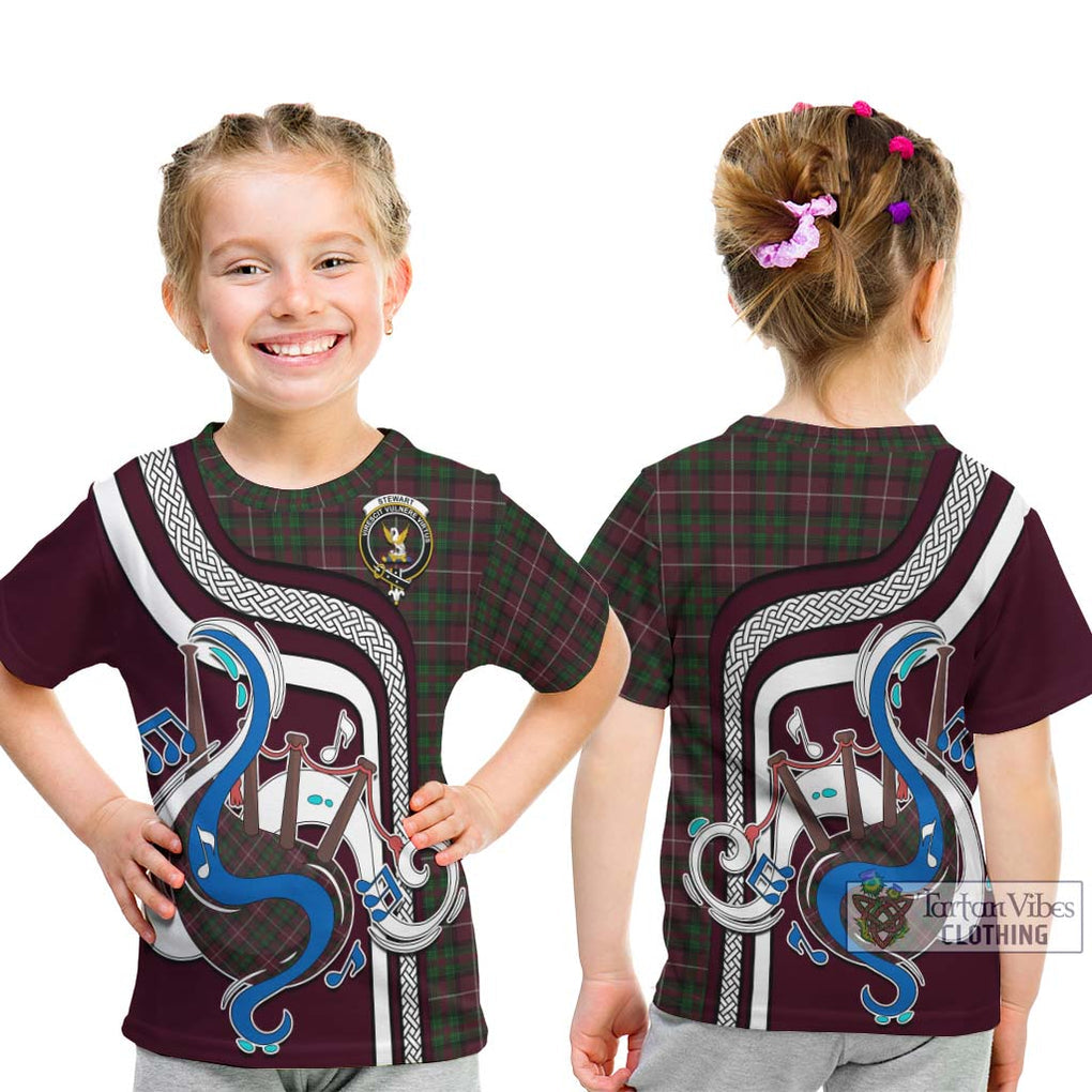 Tartan Vibes Clothing Stewart of Bute Hunting Tartan Kid T-Shirt with Epic Bagpipe Style