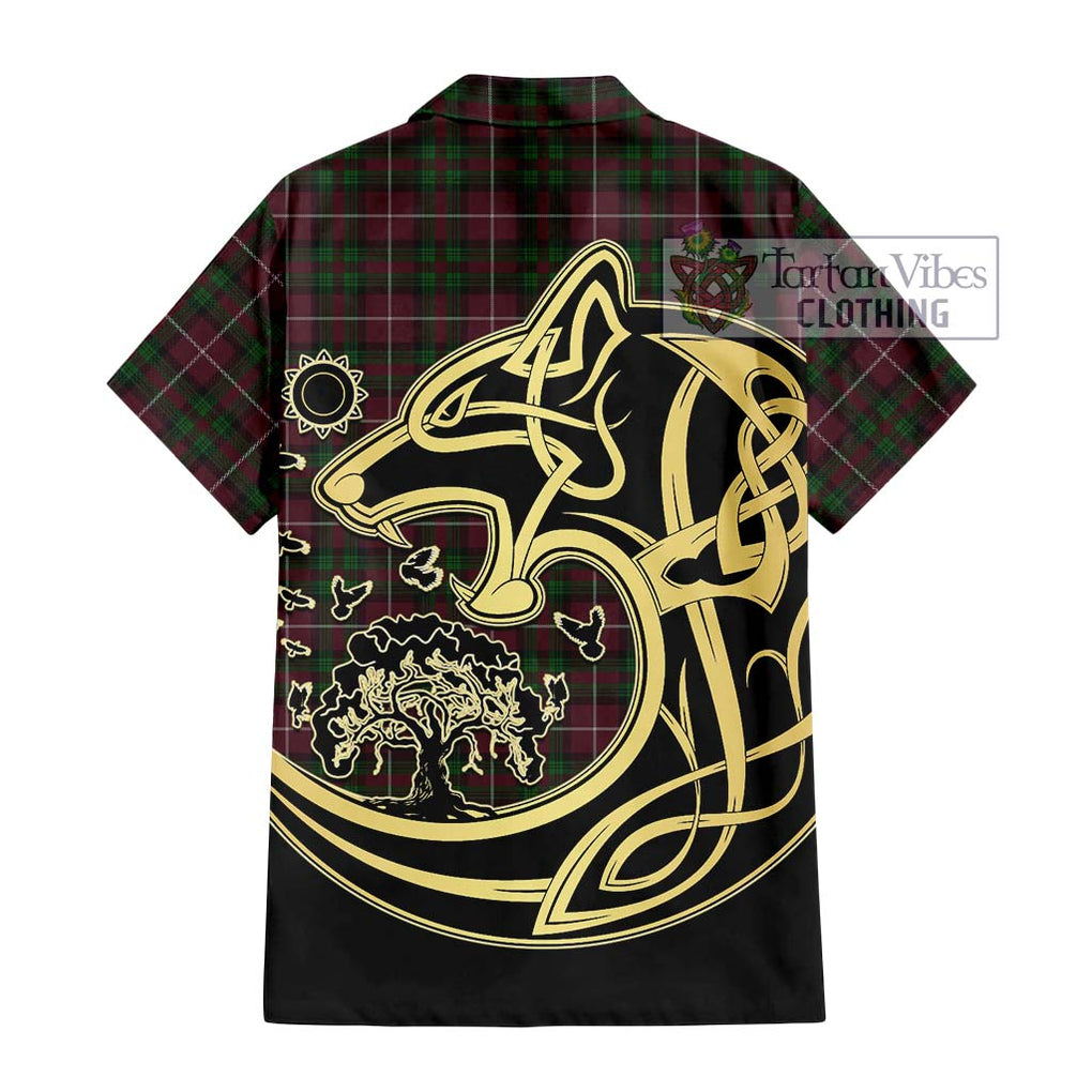 Stewart of Bute Hunting Tartan Short Sleeve Button Shirt with Family Crest Celtic Wolf Style - Tartan Vibes Clothing