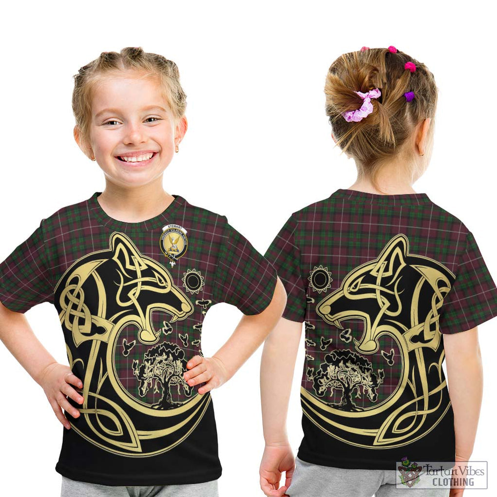 Stewart of Bute Hunting Tartan Kid T-Shirt with Family Crest Celtic Wolf Style - Tartan Vibes Clothing