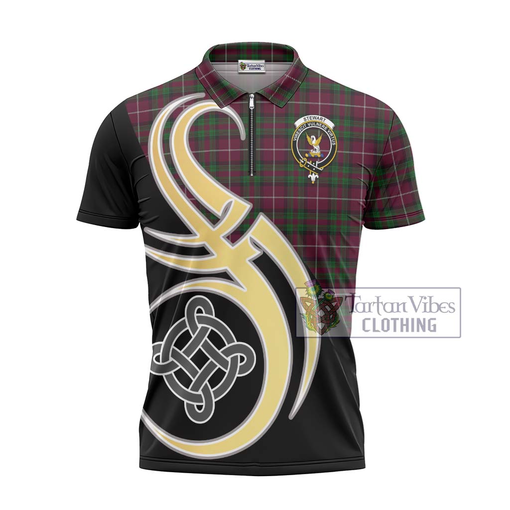 Tartan Vibes Clothing Stewart of Bute Hunting Tartan Zipper Polo Shirt with Family Crest and Celtic Symbol Style