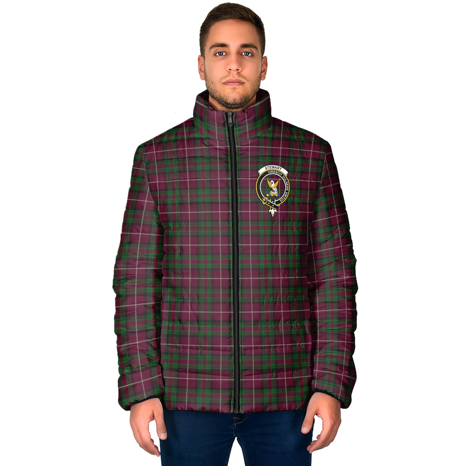 Stewart of Bute Hunting Tartan Padded Jacket with Family Crest - Tartan Vibes Clothing