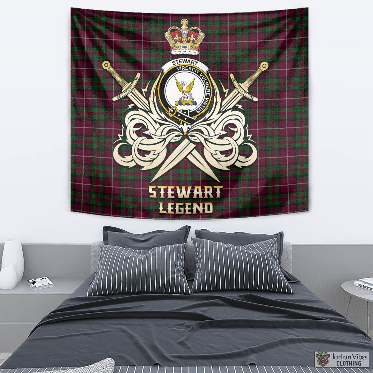 Tartan Vibes Clothing Stewart of Bute Hunting Tartan Tapestry with Clan Crest and the Golden Sword of Courageous Legacy