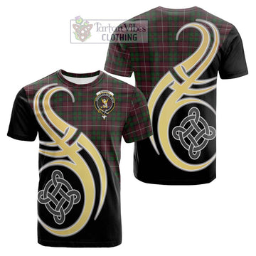 Stewart of Bute Hunting Tartan Cotton T-shirt with Family Crest and Celtic Symbol Style