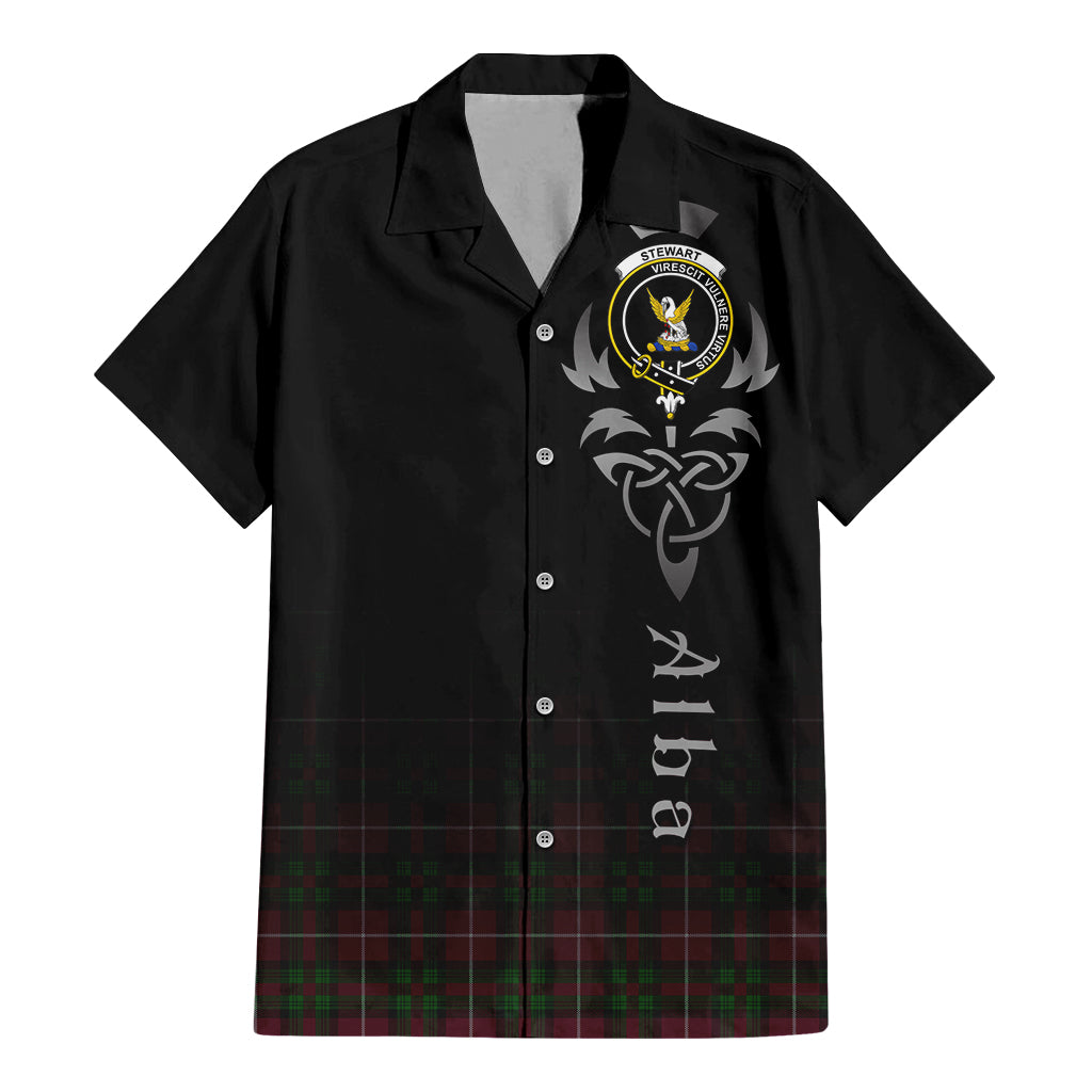 Tartan Vibes Clothing Stewart of Bute Hunting Tartan Short Sleeve Button Up Featuring Alba Gu Brath Family Crest Celtic Inspired