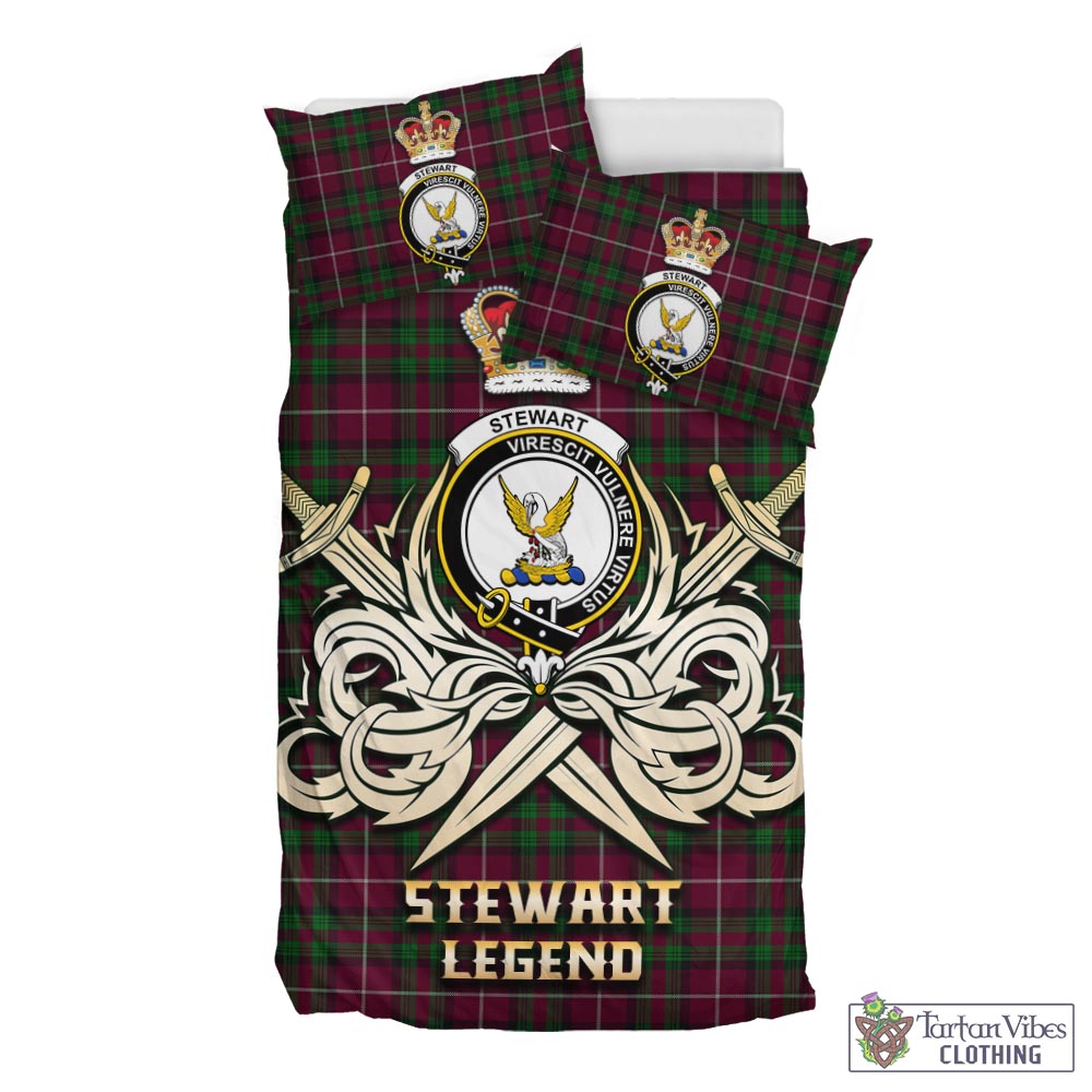 Tartan Vibes Clothing Stewart of Bute Hunting Tartan Bedding Set with Clan Crest and the Golden Sword of Courageous Legacy